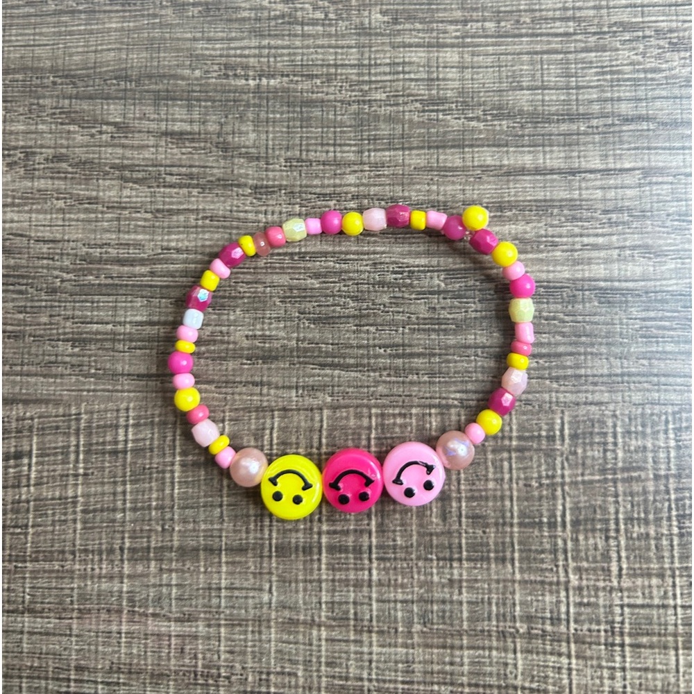 Pink Lemonade Themed Smiley Face DIY Handmade Cute Beaded Braclet For Kids+